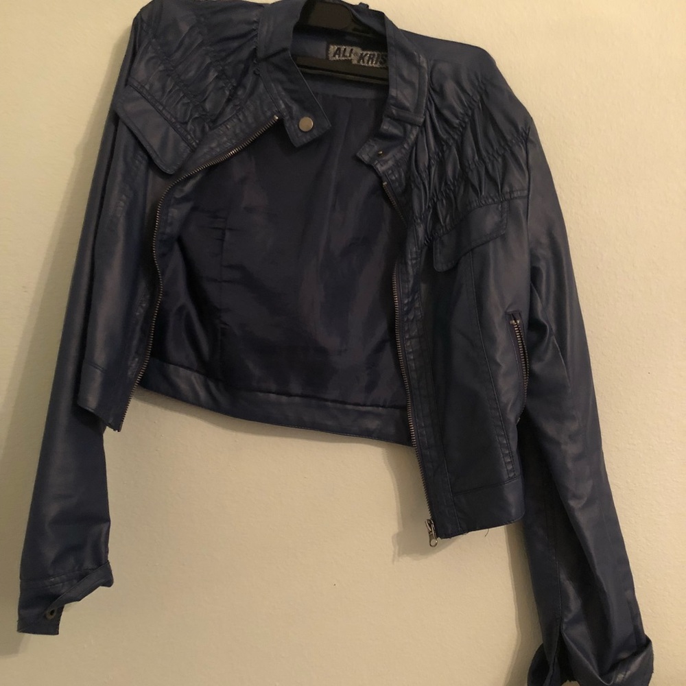 navy faux leather jacket